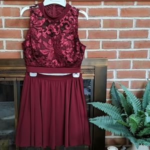 Speechless Two Piece Burgundy Dress